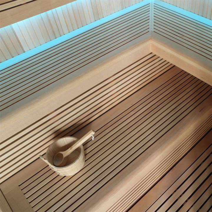 Finská sauna EAGO AWT B1111C hemlock 180×180 9 kW Virta Bi-O