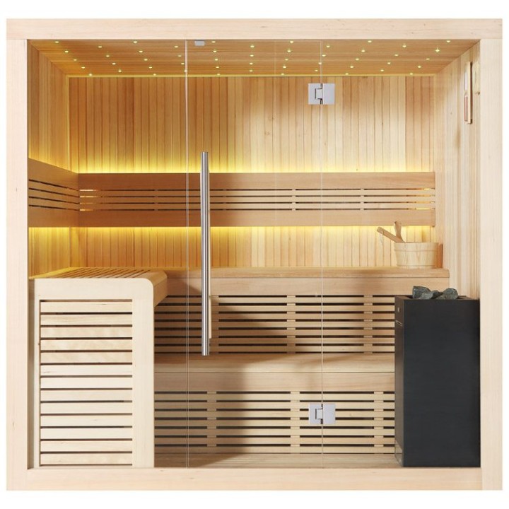 Finská sauna EAGO AWT B1112A hemlock 220×200 9 kW Virta Bi-O