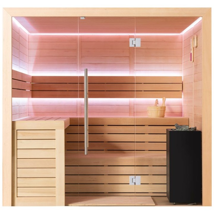 Finská sauna EAGO AWT B1612B hemlock 200×170 9 kW EOS Bi-O Cubo