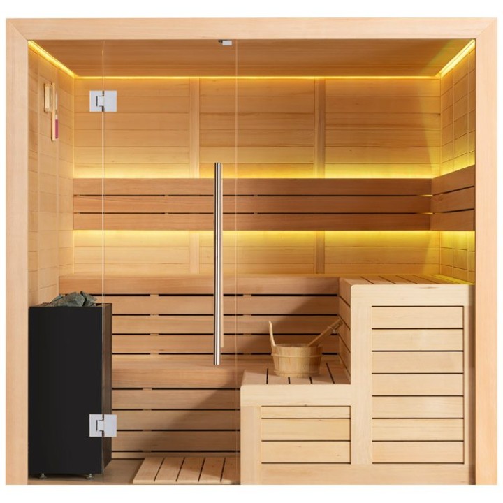 Finská sauna EAGO AWT B1613XL hemlock 240×200 9 kW EOS Bi-O Cubo