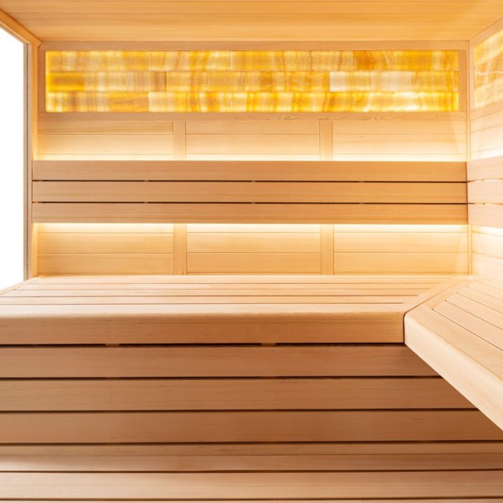 Finská sauna EAGO AWT B1621XL hemlock 250×250 9 kW EOS Bi-O Cubo