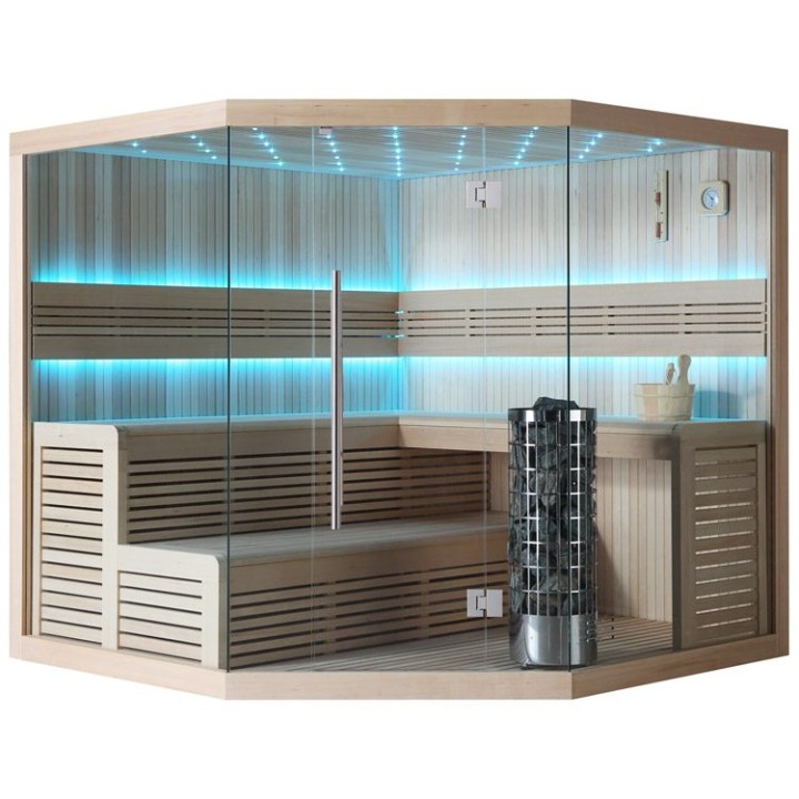 Finská sauna EAGO AWT E1111A hemlock 220×220 9 kW Cilindro