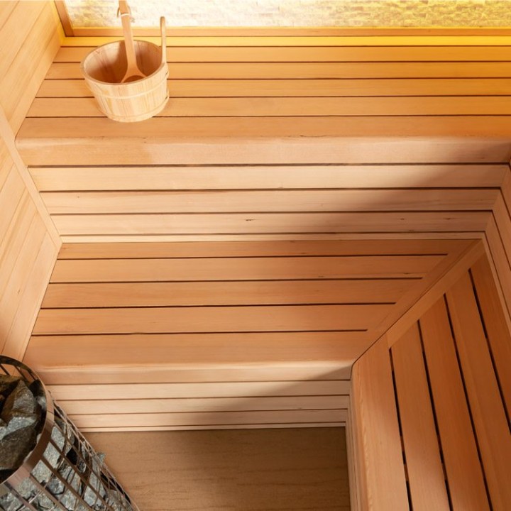 Finská sauna EAGO AWT E1603C hemlock 180×180 9 kW Cilindro