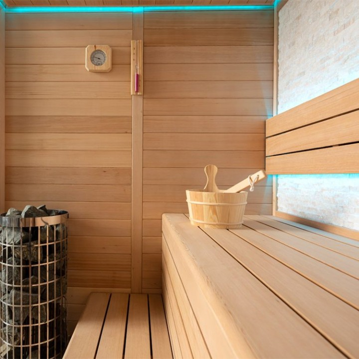 Finská sauna EAGO AWT E1604C hemlock 160×150 6,8 kW Cilindro