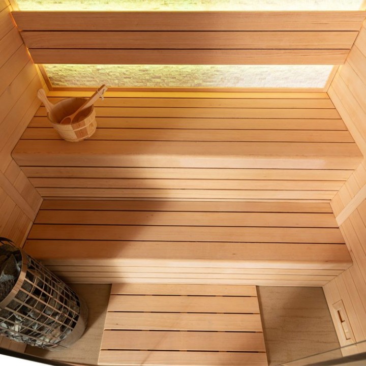Finská sauna EAGO AWT E1604C hemlock 160×150 6 kW TheWall