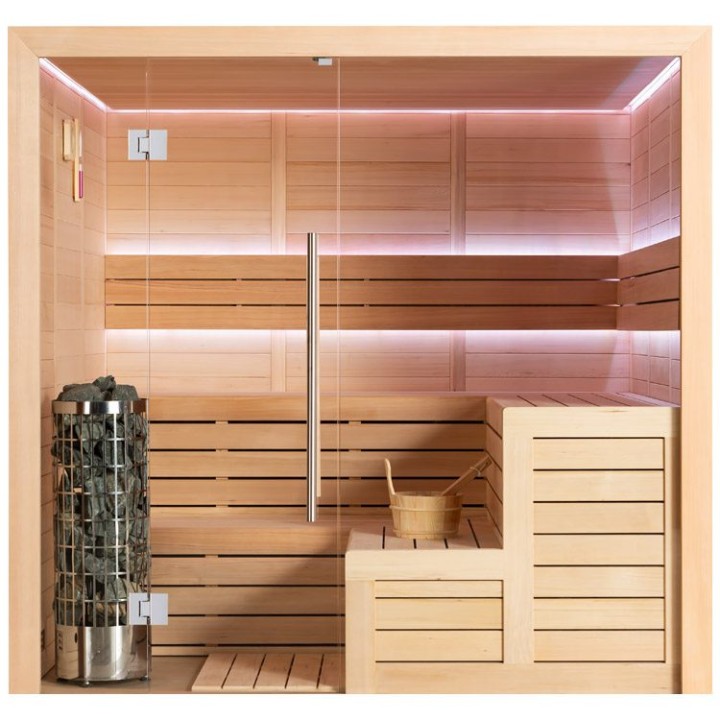 Finská sauna EAGO AWT E1613XL hemlock 240×200 9 kW Cilindro